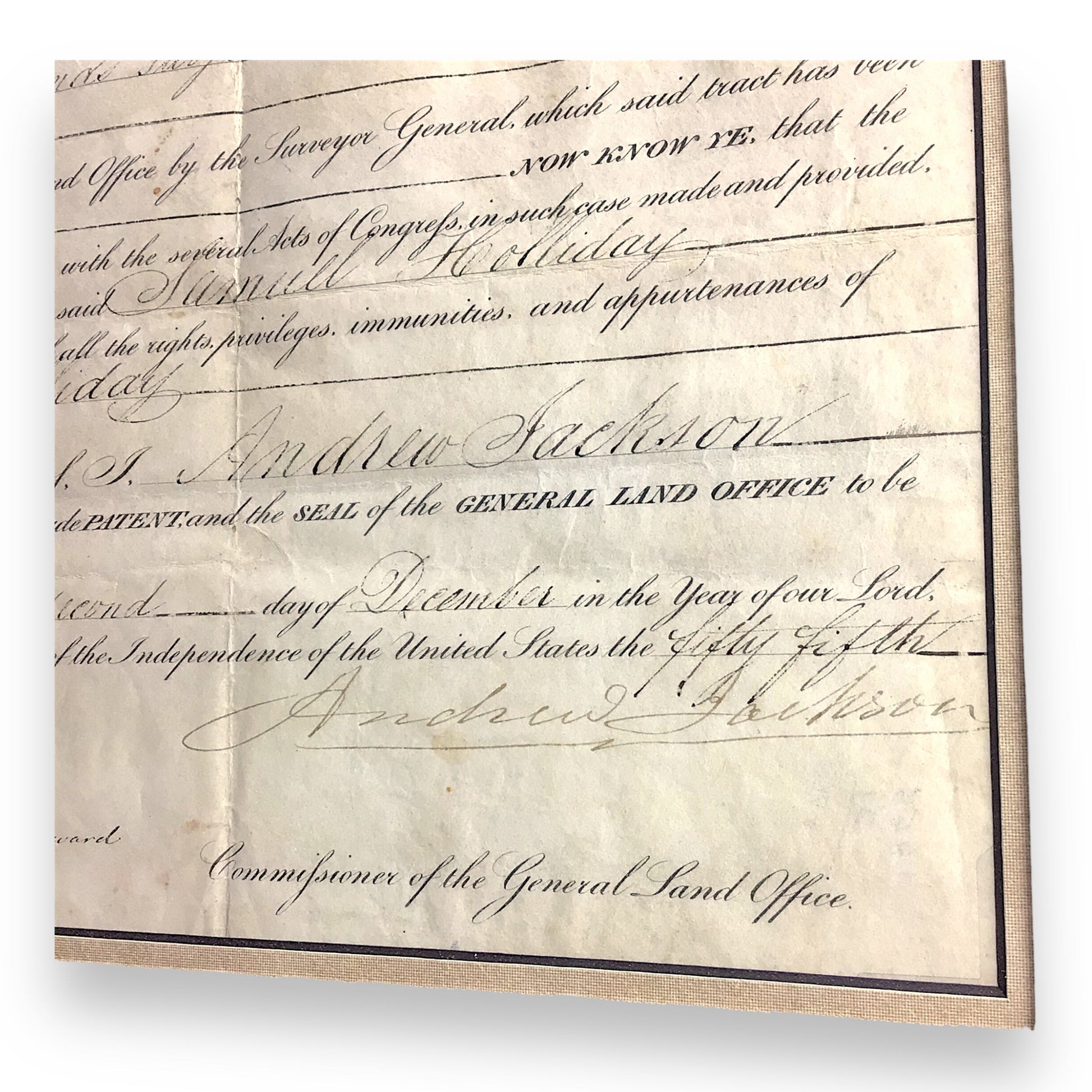 Andrew Jackson Signed and Framed Presidential Land Grant – Dated 1829