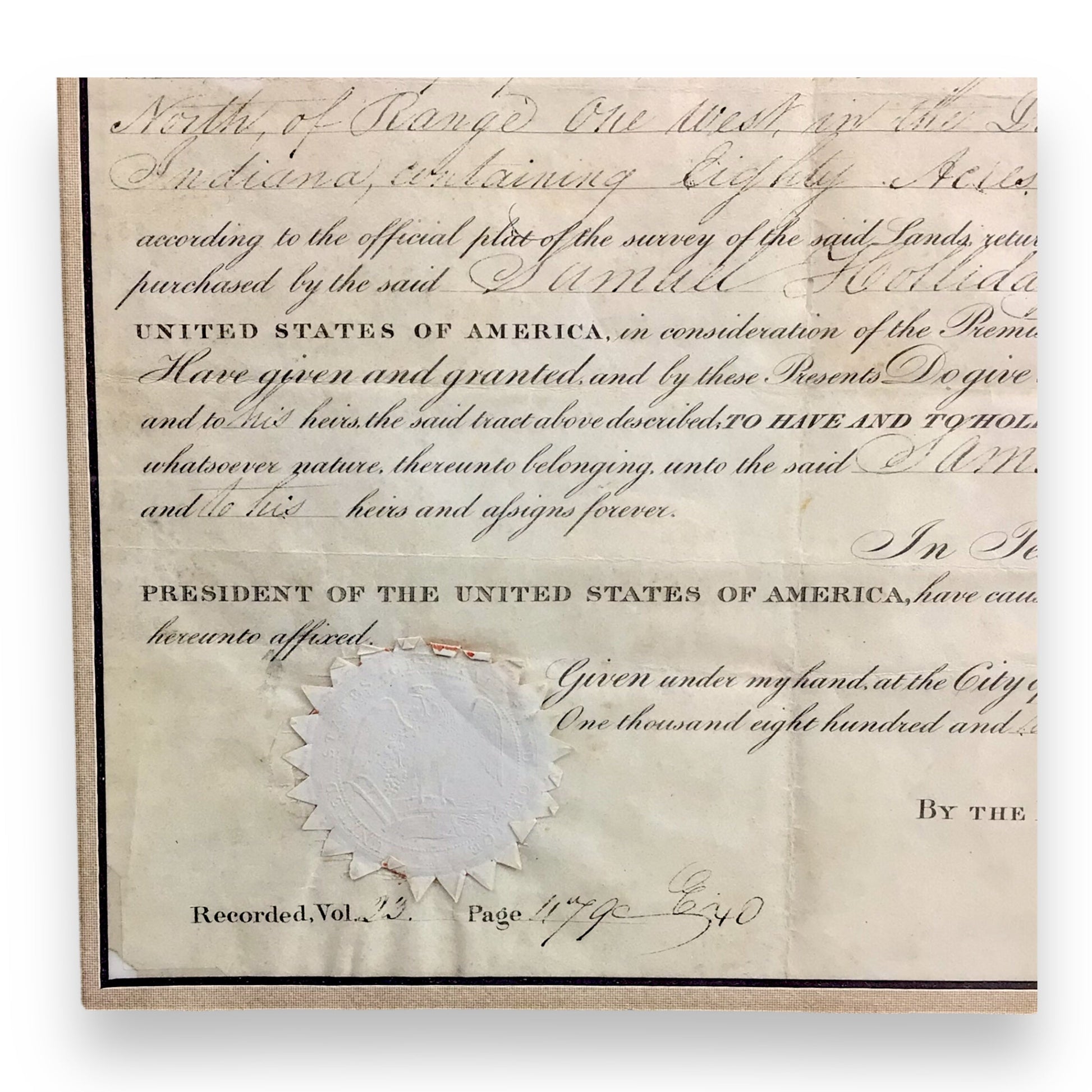 Andrew Jackson Signed and Framed Presidential Land Grant – Dated 1829