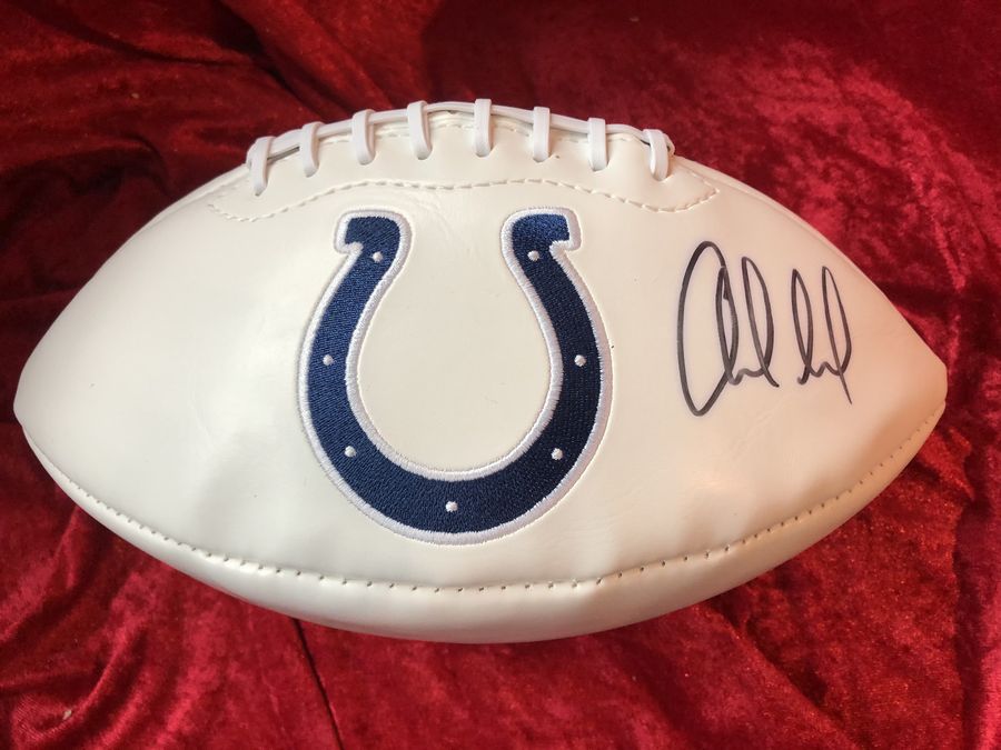 Andrew Luck Colts Signed Football Patch w/ Card & Action Figure COA