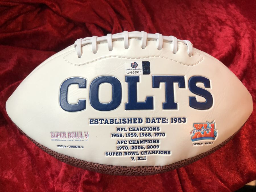 Andrew Luck Colts Signed Football Patch w/ Card & Action Figure COA