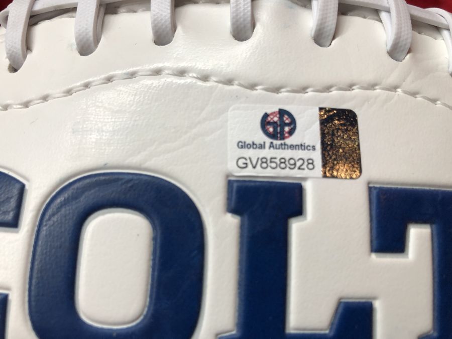 Andrew Luck Colts Signed Football Patch w/ Card & Action Figure COA