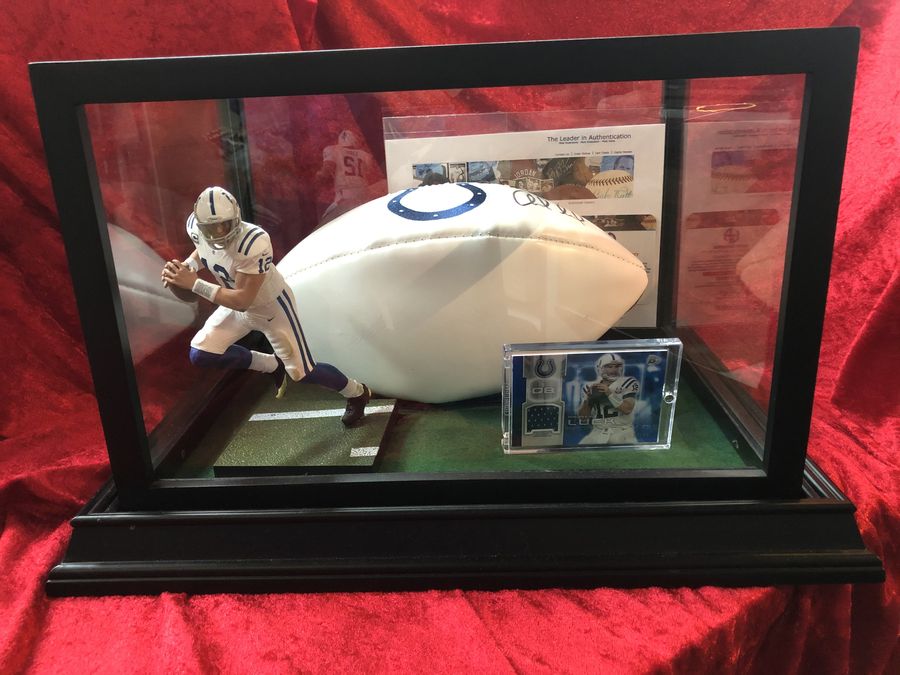Andrew Luck Colts Signed Football Patch w/ Card & Action Figure COA