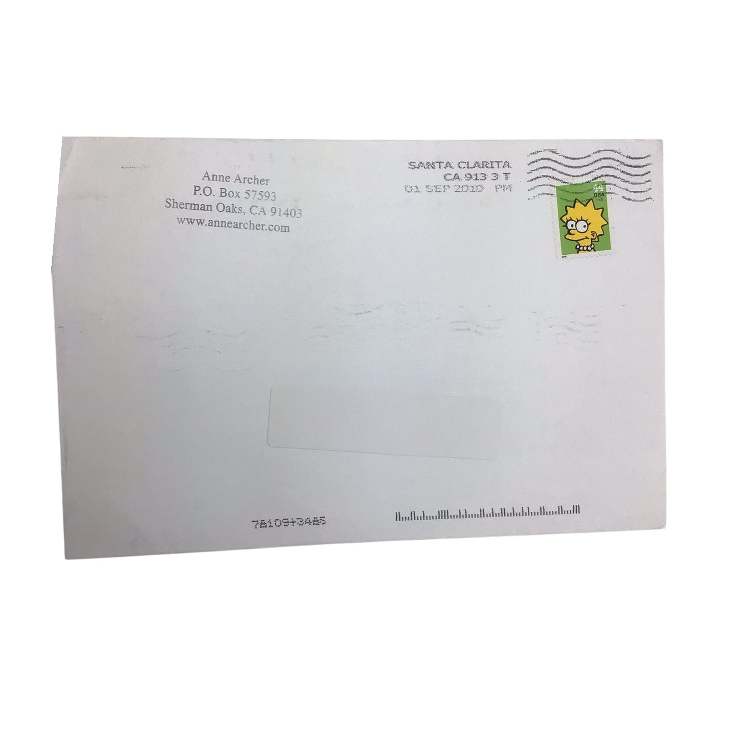 Anne Archer Photograph Featuring Signature with Postmarked Envelope