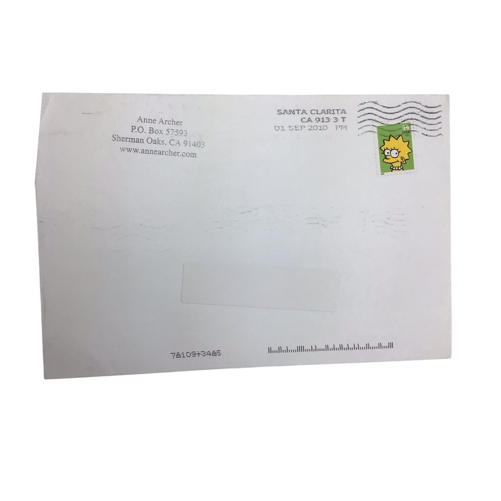 Anne Archer Photograph Featuring Signature with Postmarked Envelope