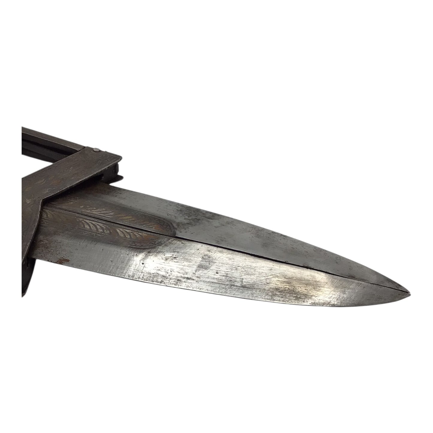 Antique 17th-18thC Indian Double Scissor Katar Dagger with Sheath | Silver Scrollwork