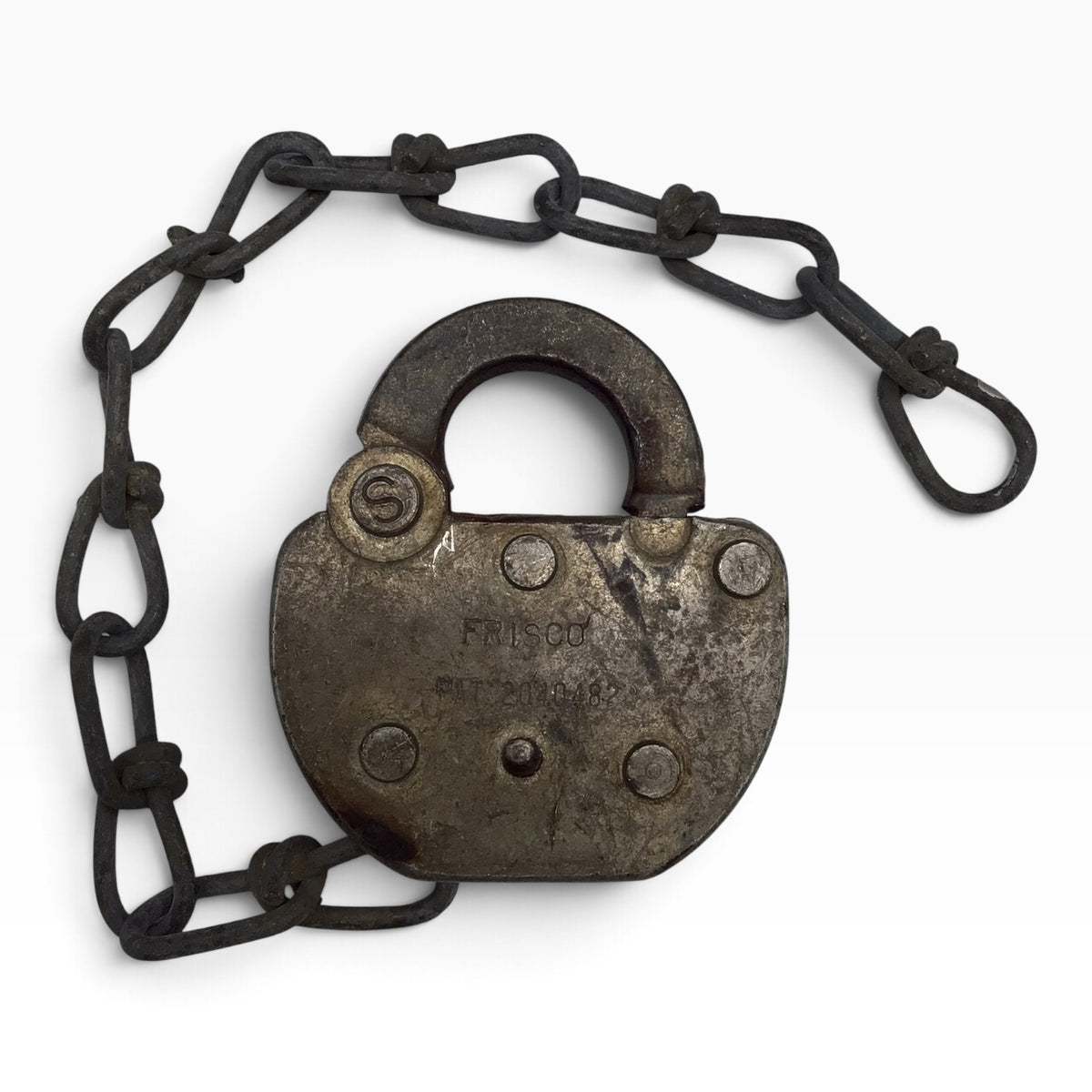 Antique ADLAKE Frisco Railroad Padlock with Attached Chain – No Key