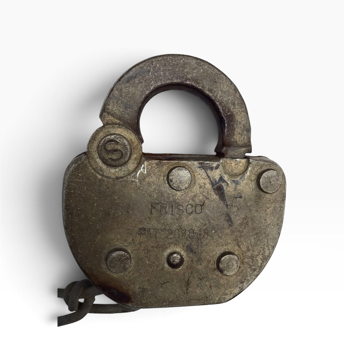 Antique ADLAKE Frisco Railroad Padlock with Attached Chain – No Key