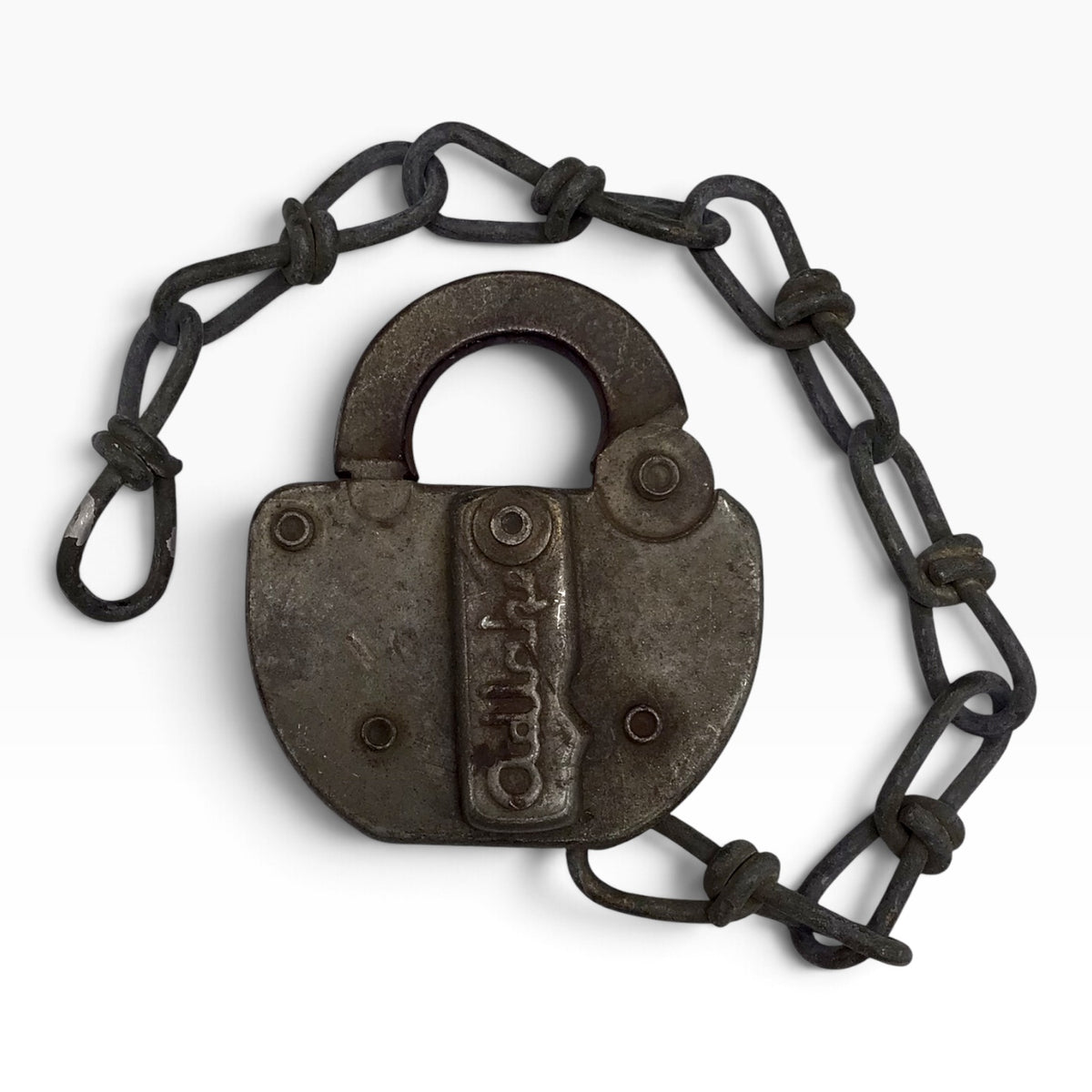 Antique ADLAKE Frisco Railroad Padlock with Attached Chain – No Key