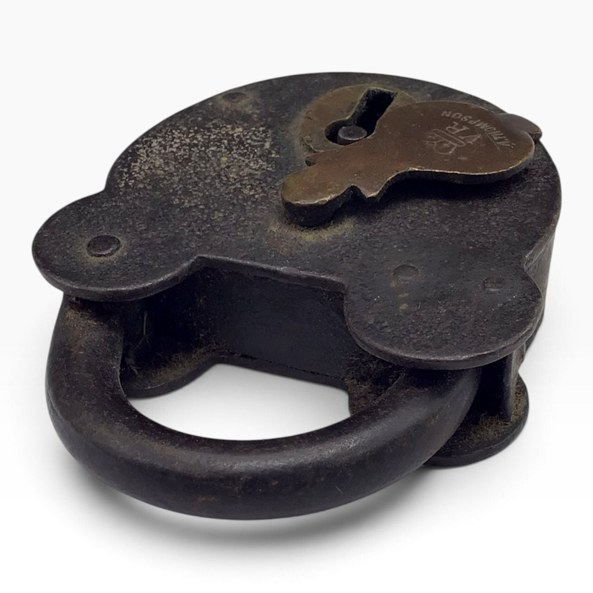 Antique A. Thompson VR Crown Iron Smokehouse Padlock with Barrel Key