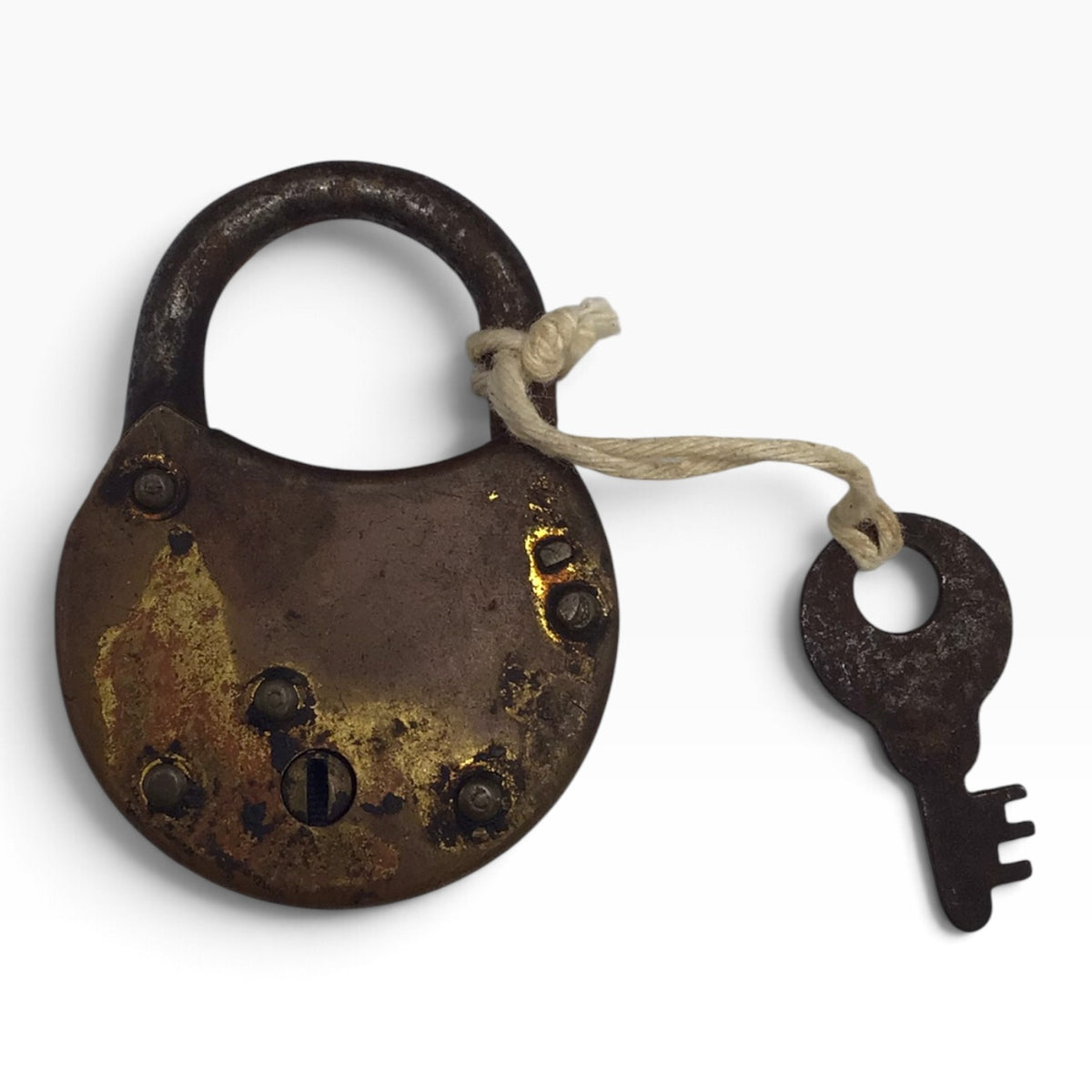 Antique Bull-Dog Round Padlock with Original Key
