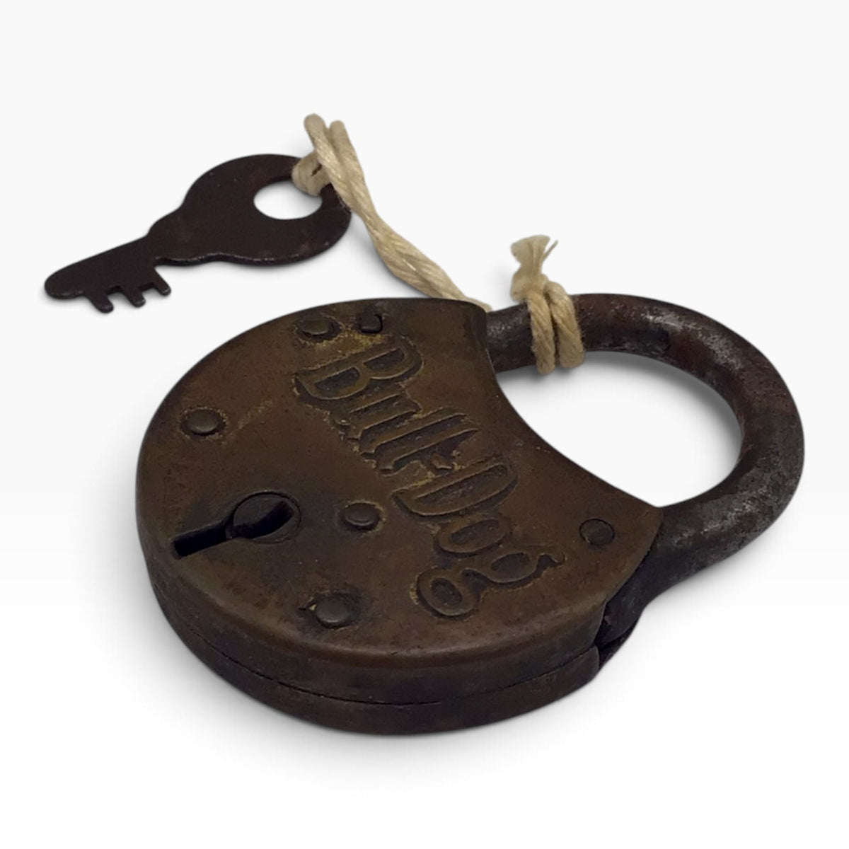 Antique Bull-Dog Round Padlock with Original Key