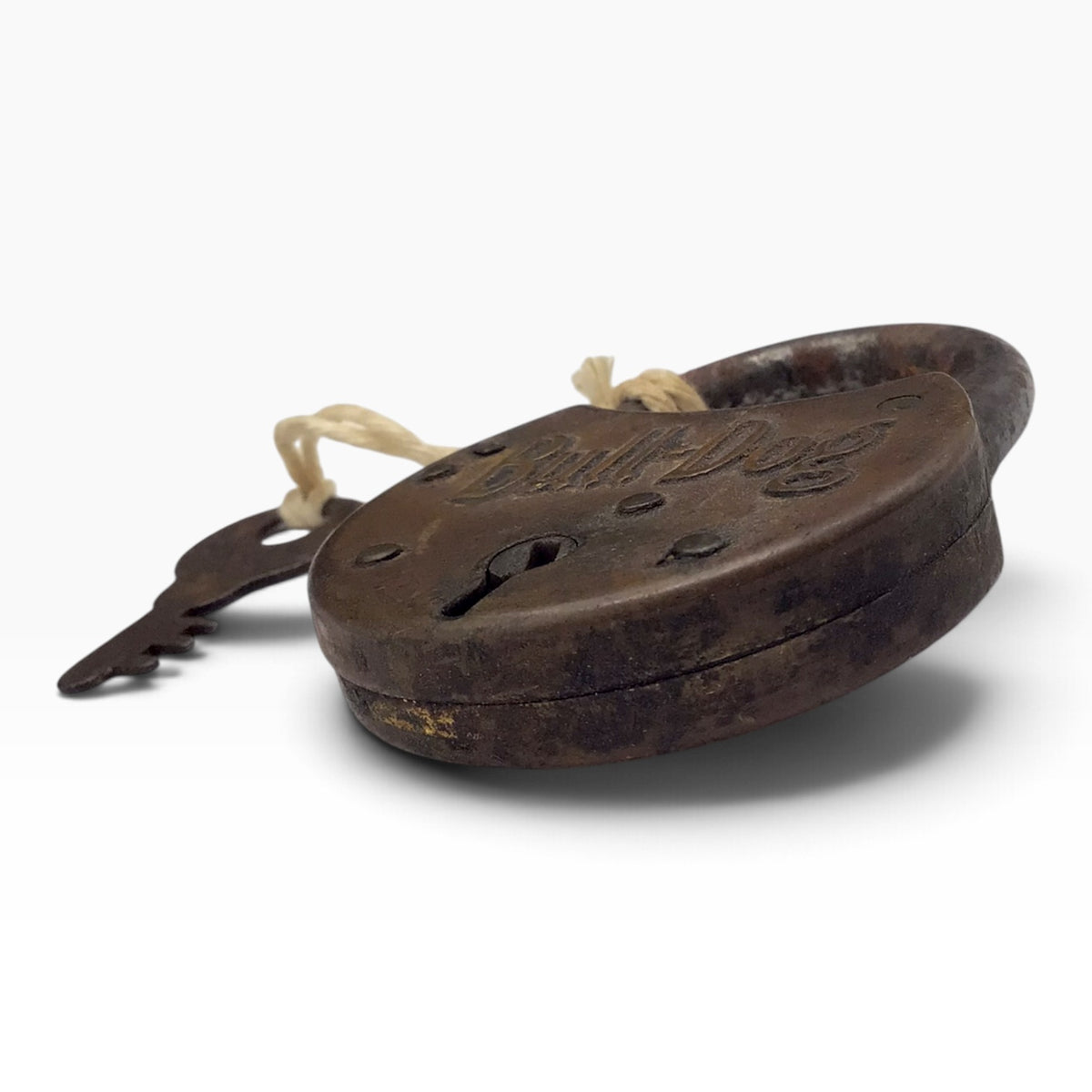 Antique Bull-Dog Round Padlock with Original Key