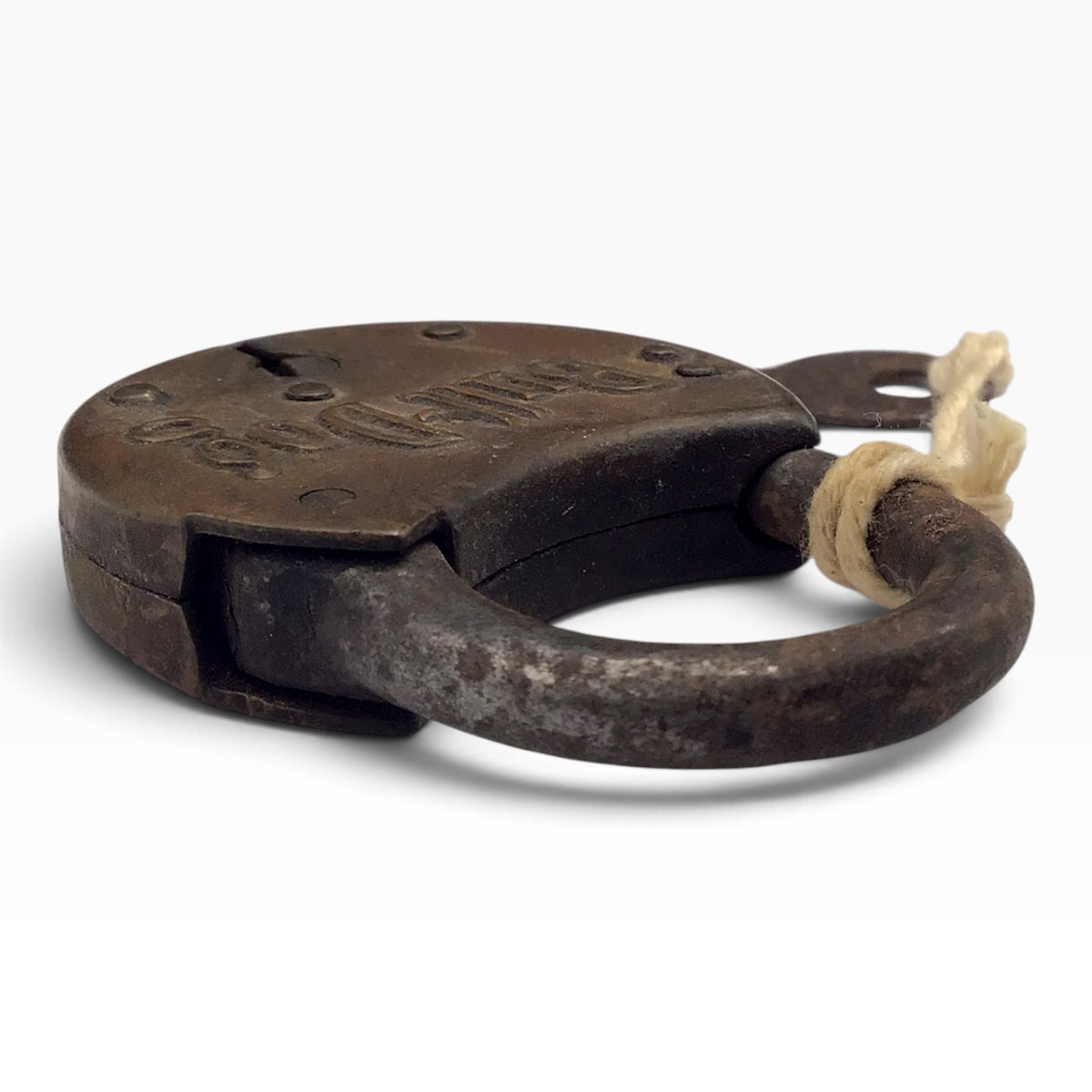 Antique Bull-Dog Round Padlock with Original Key