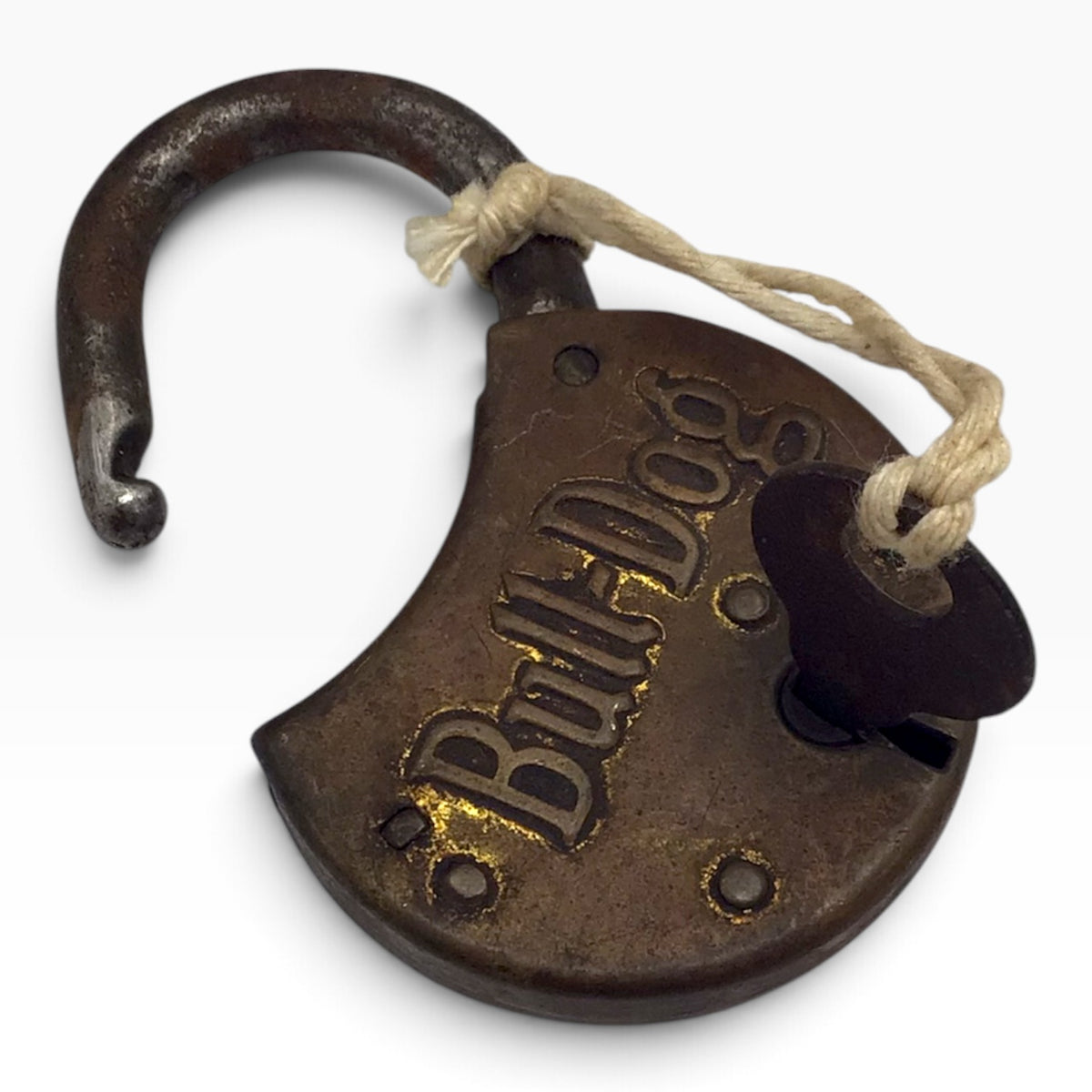 Antique Bull-Dog Round Padlock with Original Key