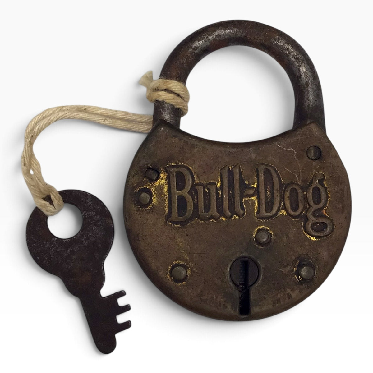 Antique Bull-Dog Round Padlock with Original Key