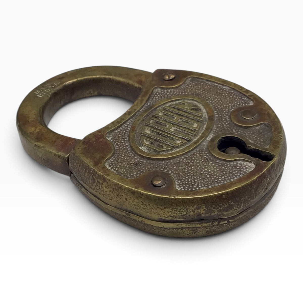 Antique CORBIN Cabinet Lock Co. Brass Padlock with Barrel-Style Key