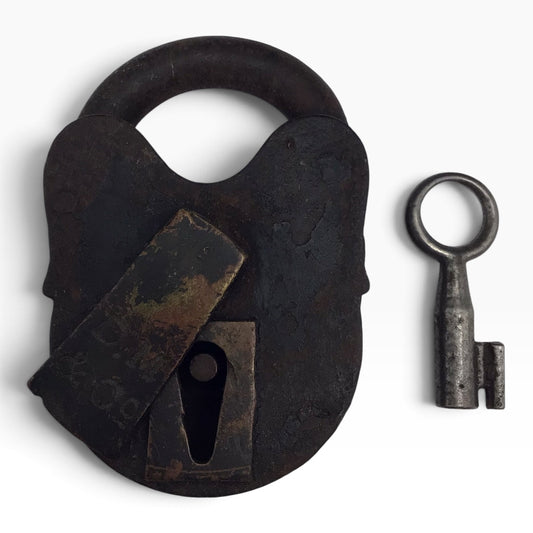 Antique Davenport Mallory & Co. D.M. Heart-Shaped Iron Padlock with Key