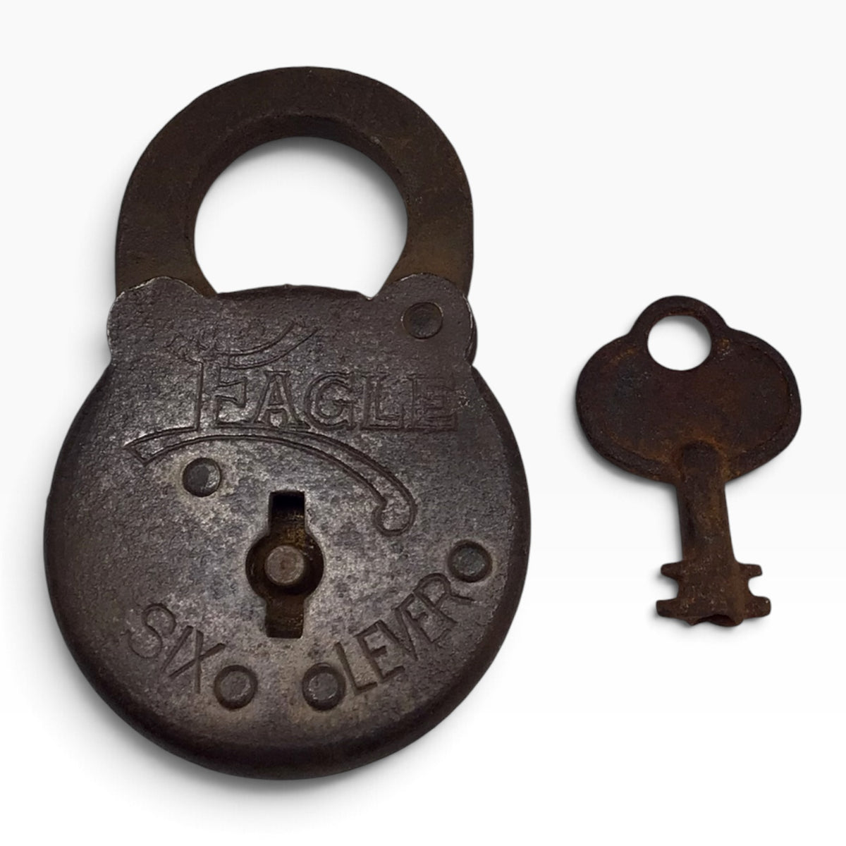 Antique EAGLE Six Lever Round Padlock with Key