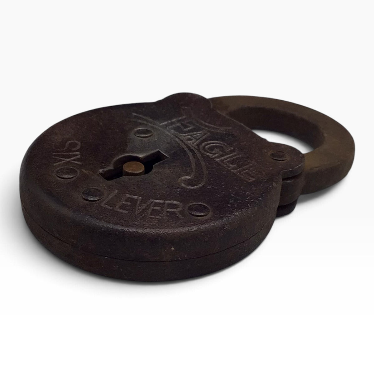 Antique EAGLE Six Lever Round Padlock with Key