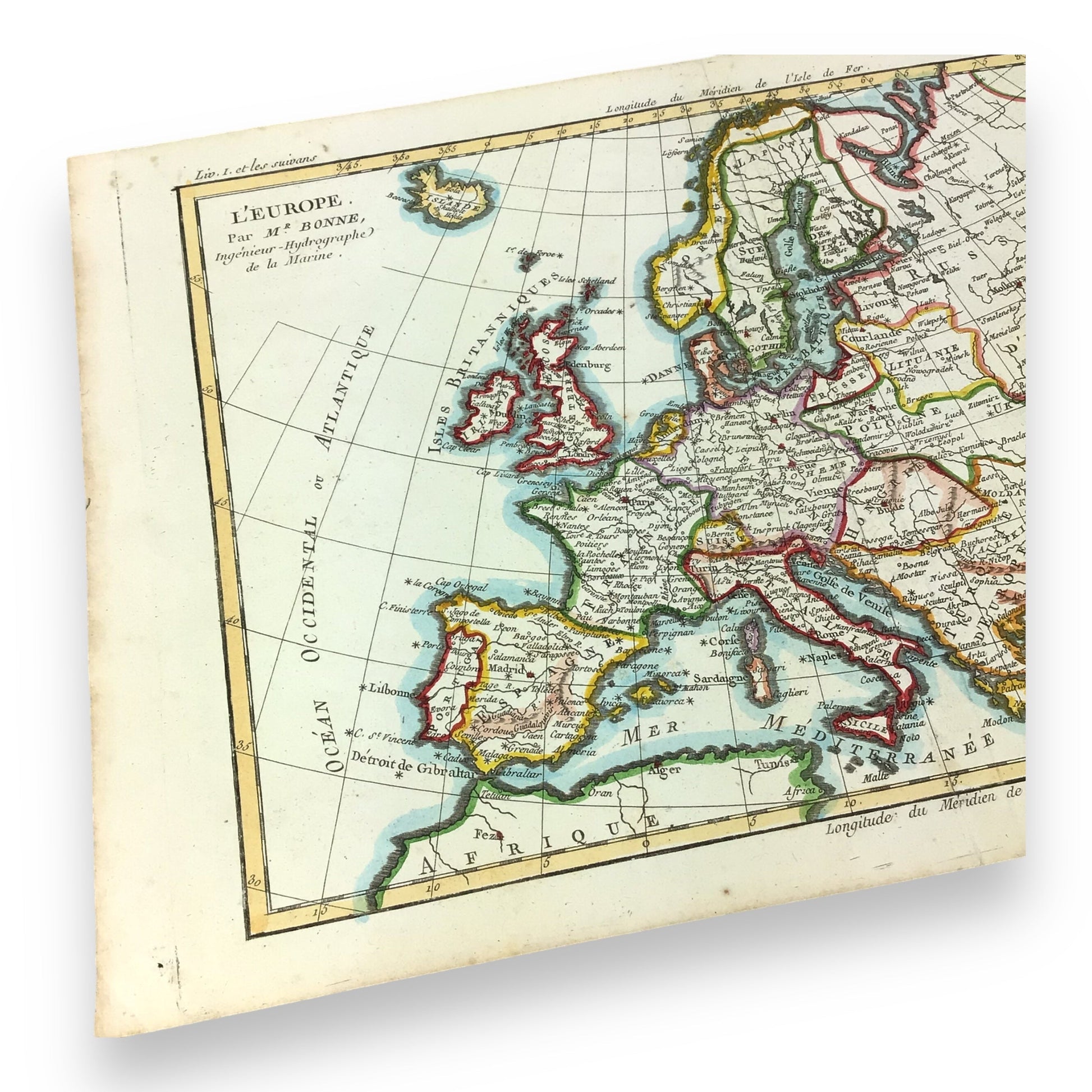 Antique Hand-Colored Map "L'Europe" by Rigobert Bonne, 1780 - Copperplate Map