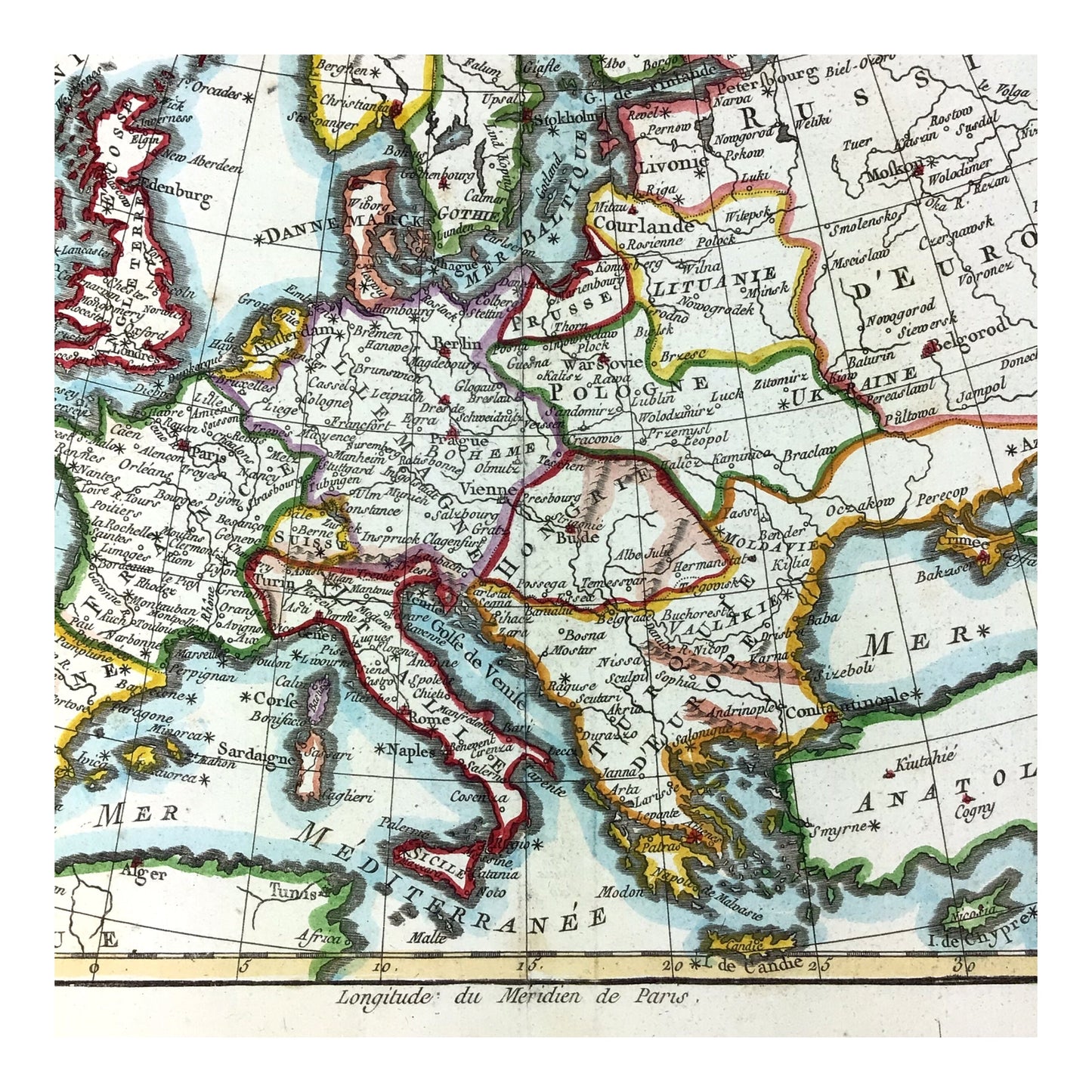 Antique Hand-Colored Map "L'Europe" by Rigobert Bonne, 1780 - Copperplate Map