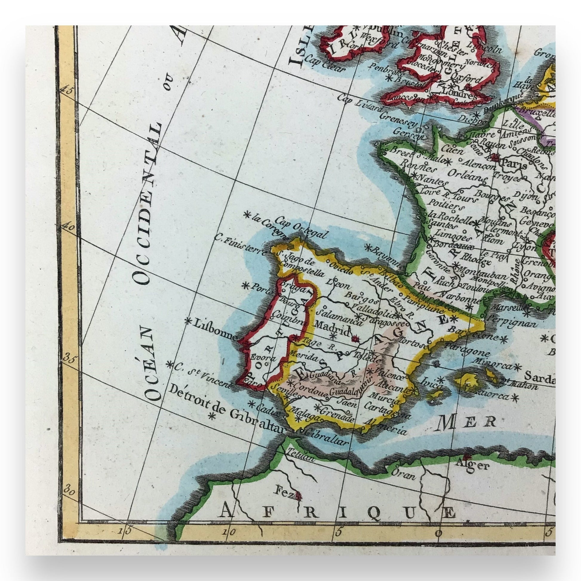 Antique Hand-Colored Map "L'Europe" by Rigobert Bonne, 1780 - Copperplate Map