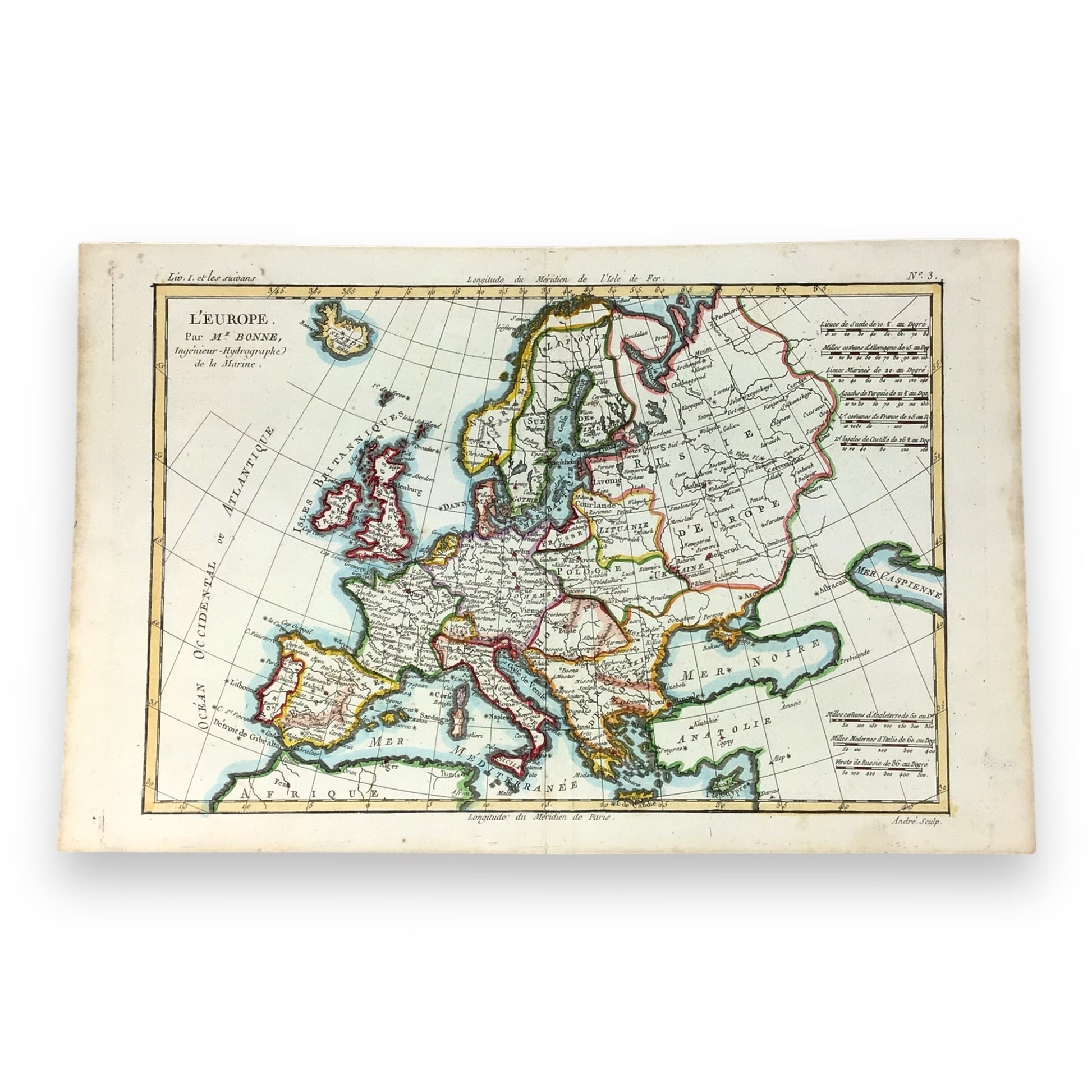 Antique Hand-Colored Map "L'Europe" by Rigobert Bonne, 1780 - Copperplate Map