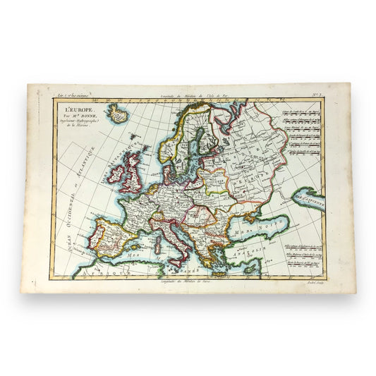 Antique Hand-Colored Map "L'Europe" by Rigobert Bonne, 1780 - Copperplate Map