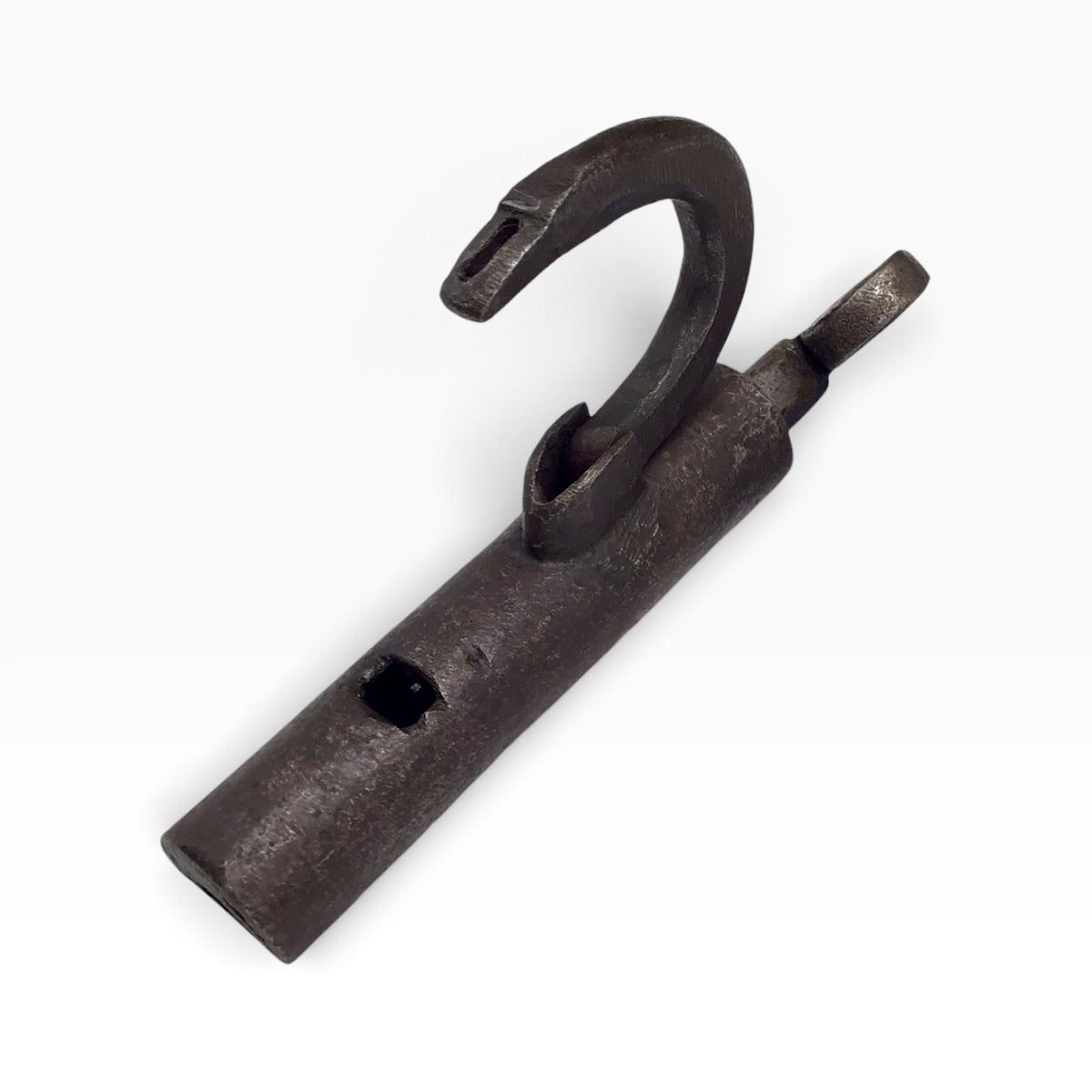 Antique Hand-Forged Cylindrical Barrel Padlock with Screw Key