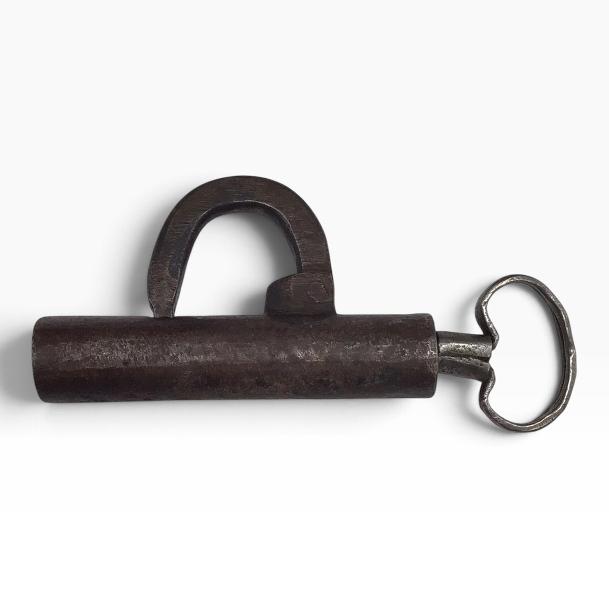 Antique Hand-Forged Cylindrical Barrel Padlock with Screw Key
