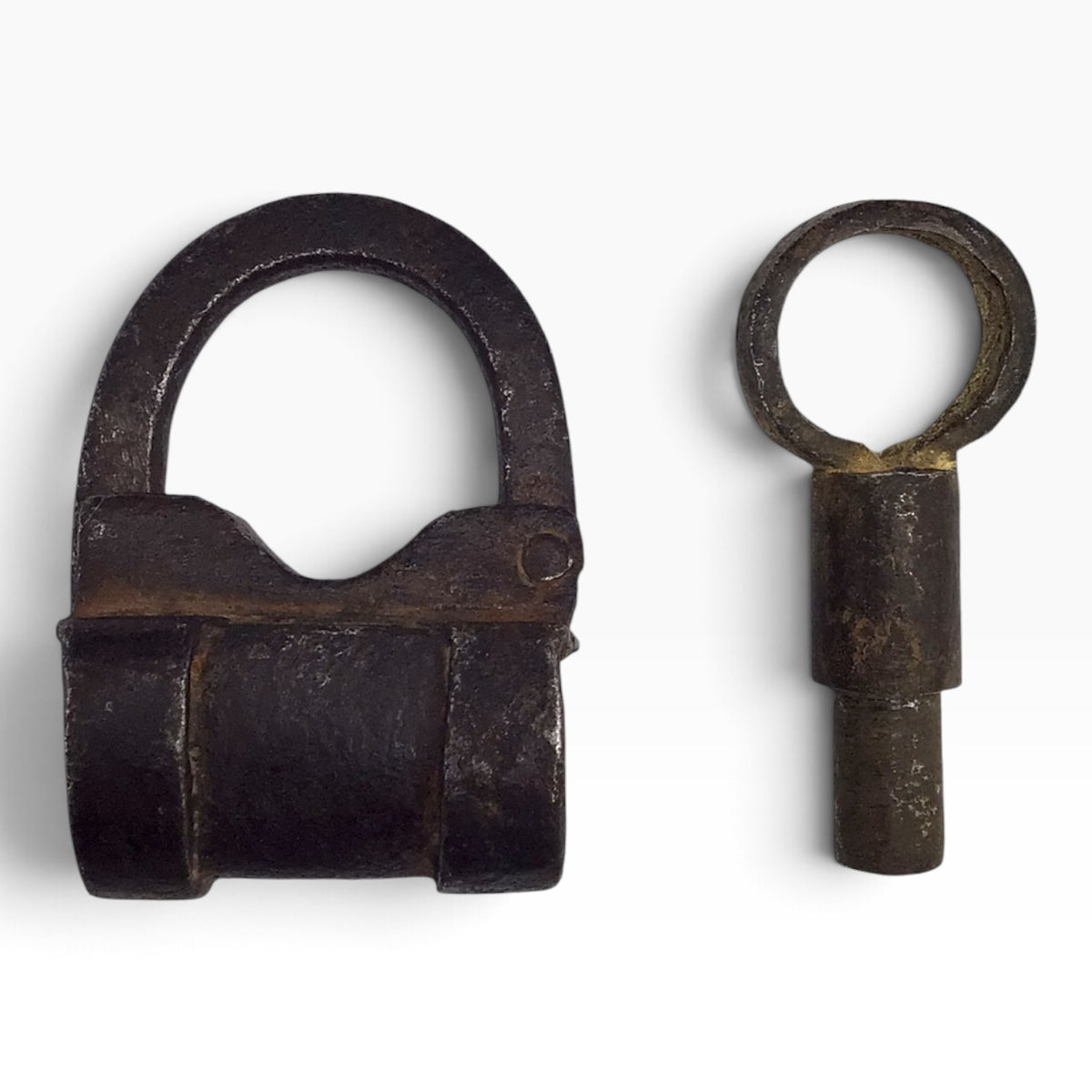 Antique Iron Barrel Padlock with Threaded Screw-Type Key