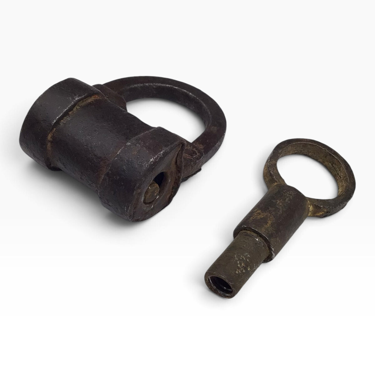 Antique Iron Barrel Padlock with Threaded Screw-Type Key