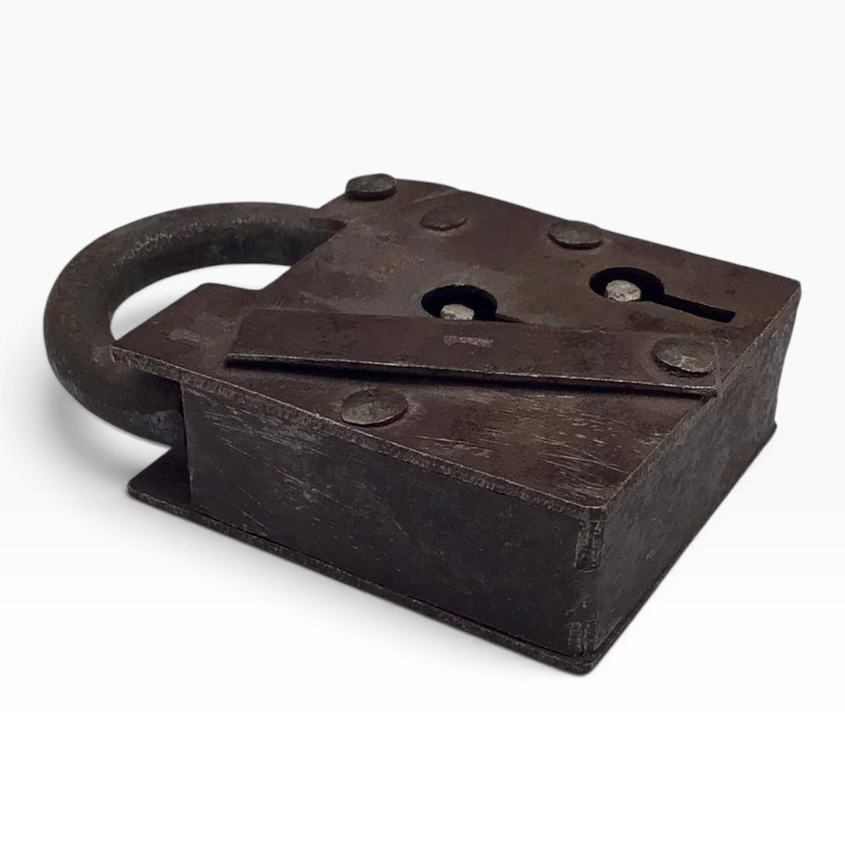 Antique Iron Padlock and Barrel Key – Wrought Iron Trick-Style Lock