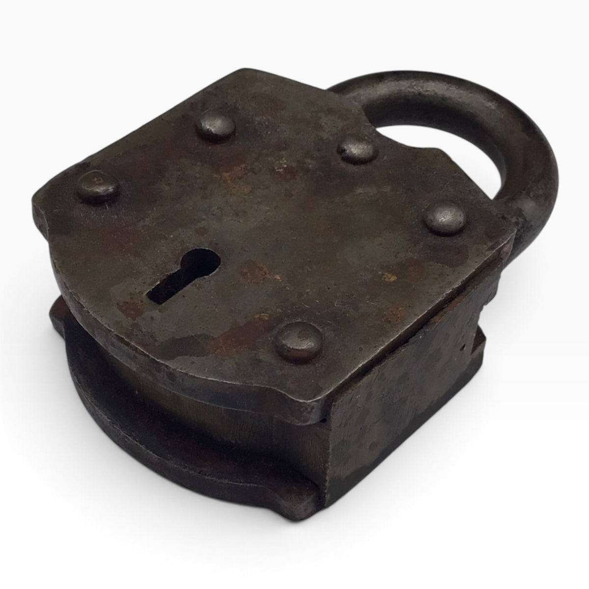Antique Iron Padlock with Brass Center & 2 Skeleton Keys