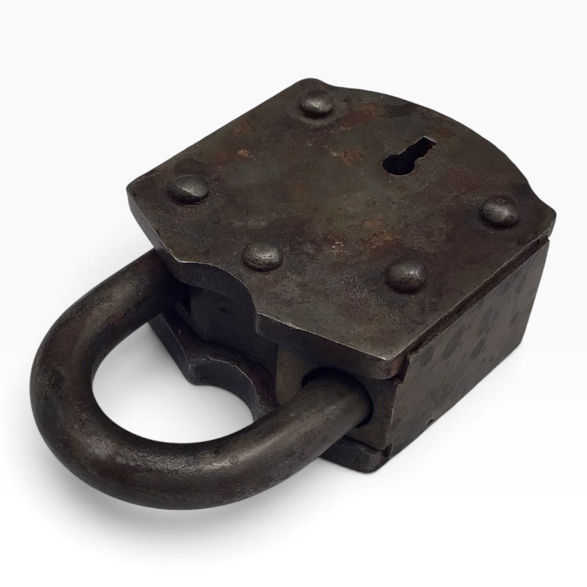 Antique Iron Padlock with Brass Center & 2 Skeleton Keys