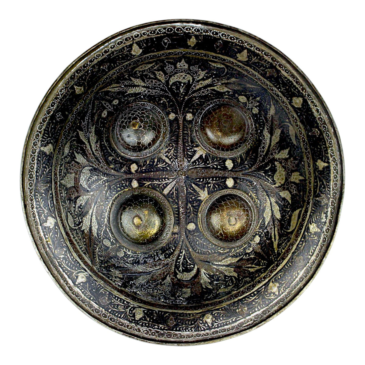 Antique Islamic Indian Mughal Rajput Silver Damascened Dhal Shield