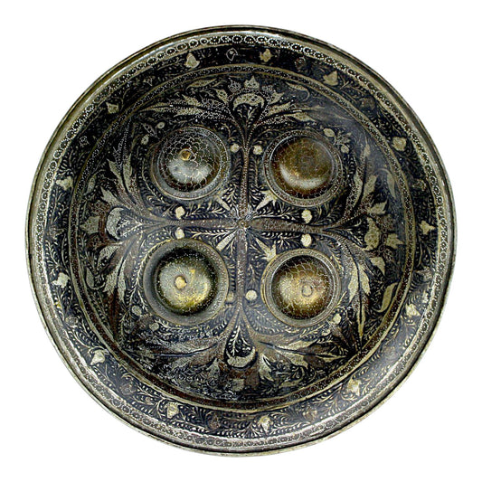 Antique Islamic Indian Mughal Rajput Silver Damascened Dhal Shield