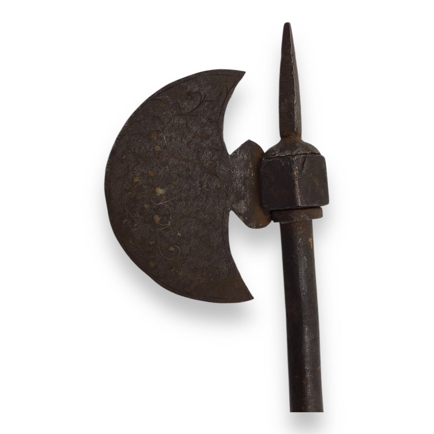 Antique Islamic Mughal Indian Silver-Inlaid Fighting Axe – 19.5”