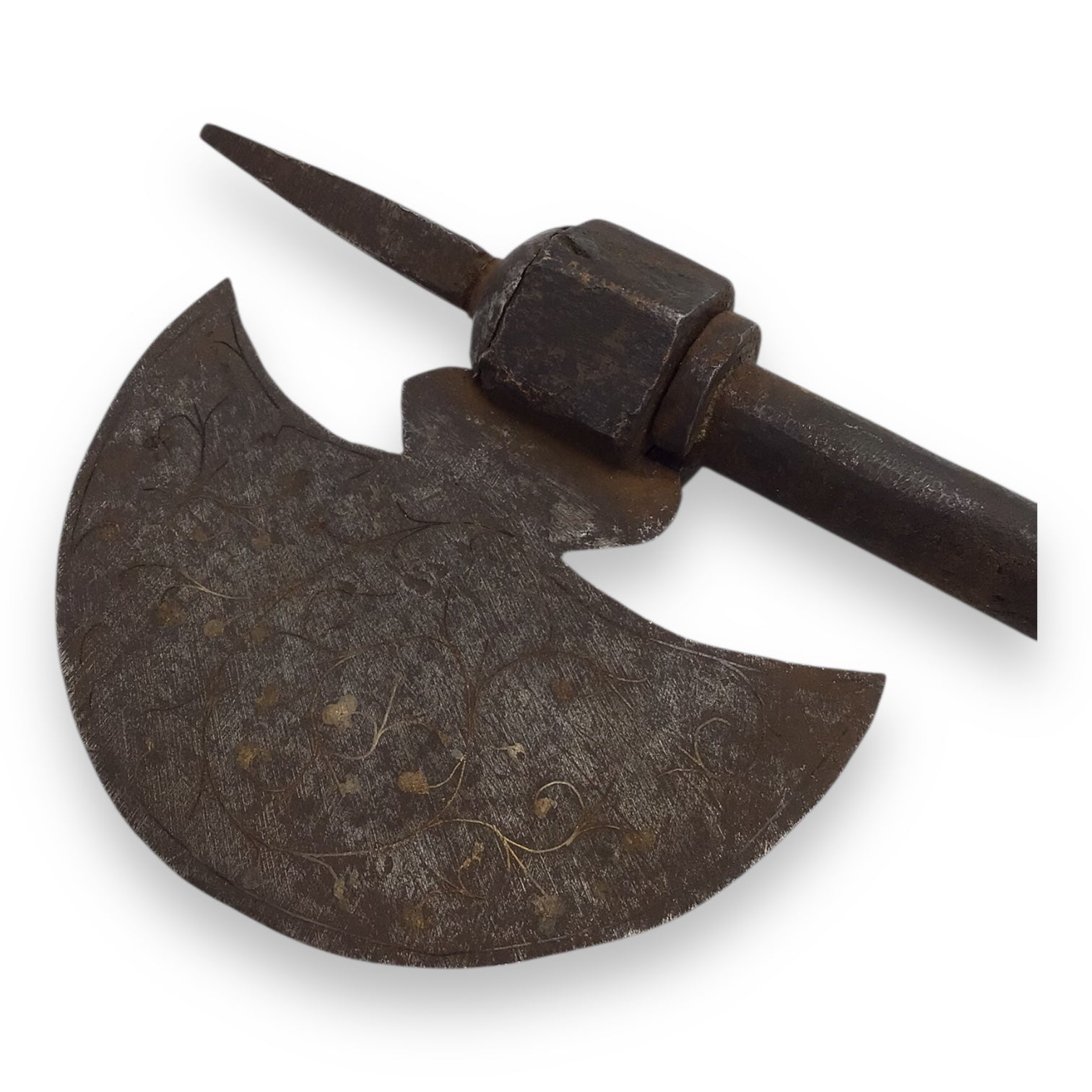 Antique Islamic Mughal Indian Silver-Inlaid Fighting Axe – 19.5”