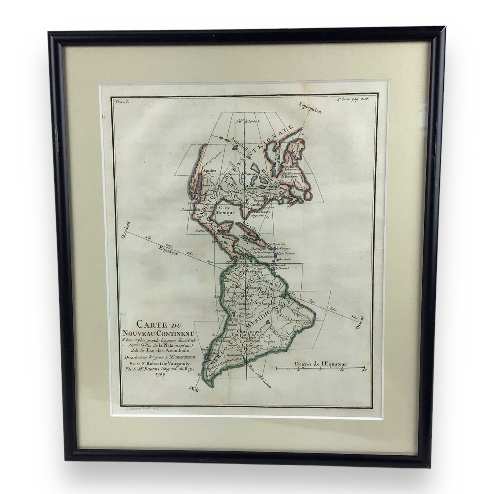 Antique Map 'Carte du Nouveau Continent' Framed, Robert de Vaugondy, 1749