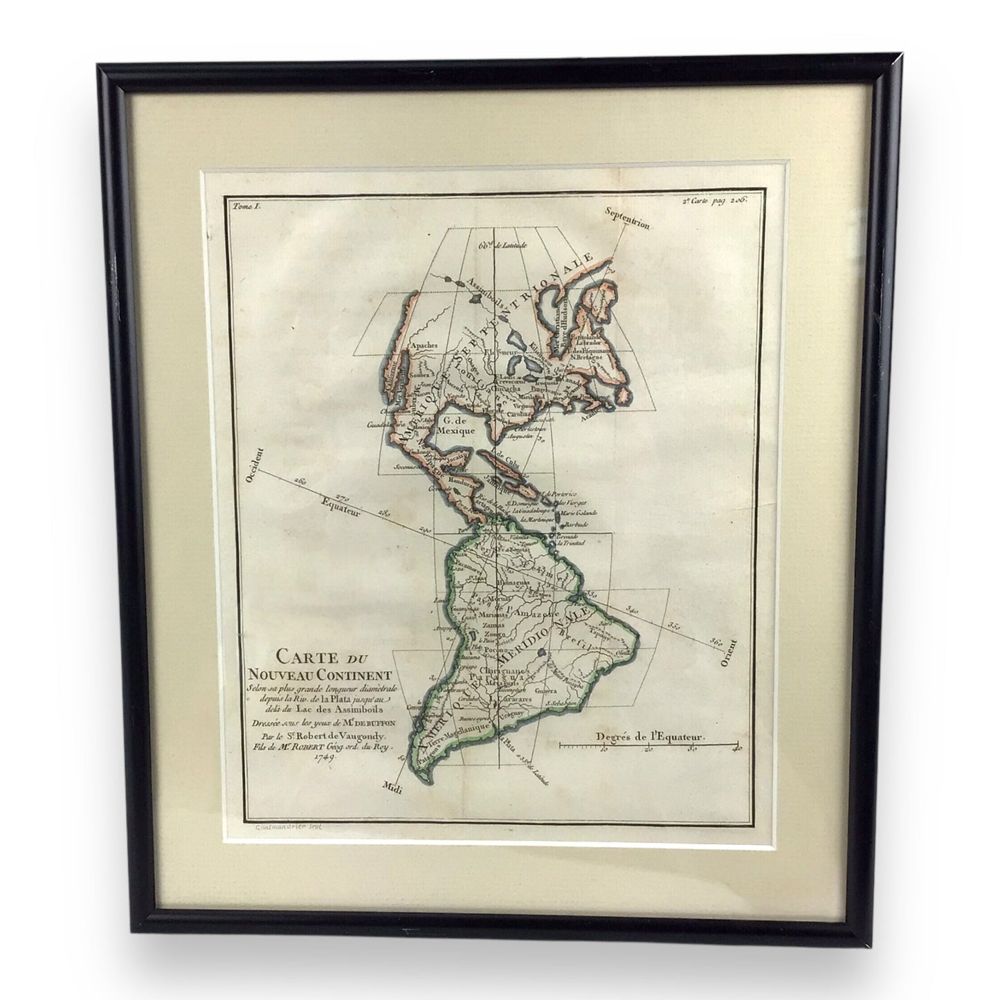 Antique Map 'Carte du Nouveau Continent' Framed, Robert de Vaugondy, 1749