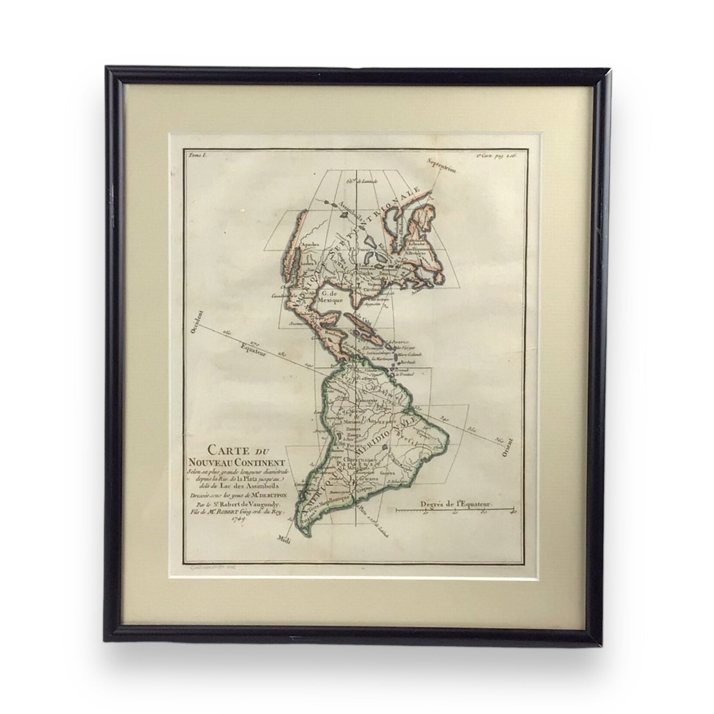 Antique Map 'Carte du Nouveau Continent' Framed, Robert de Vaugondy, 1749