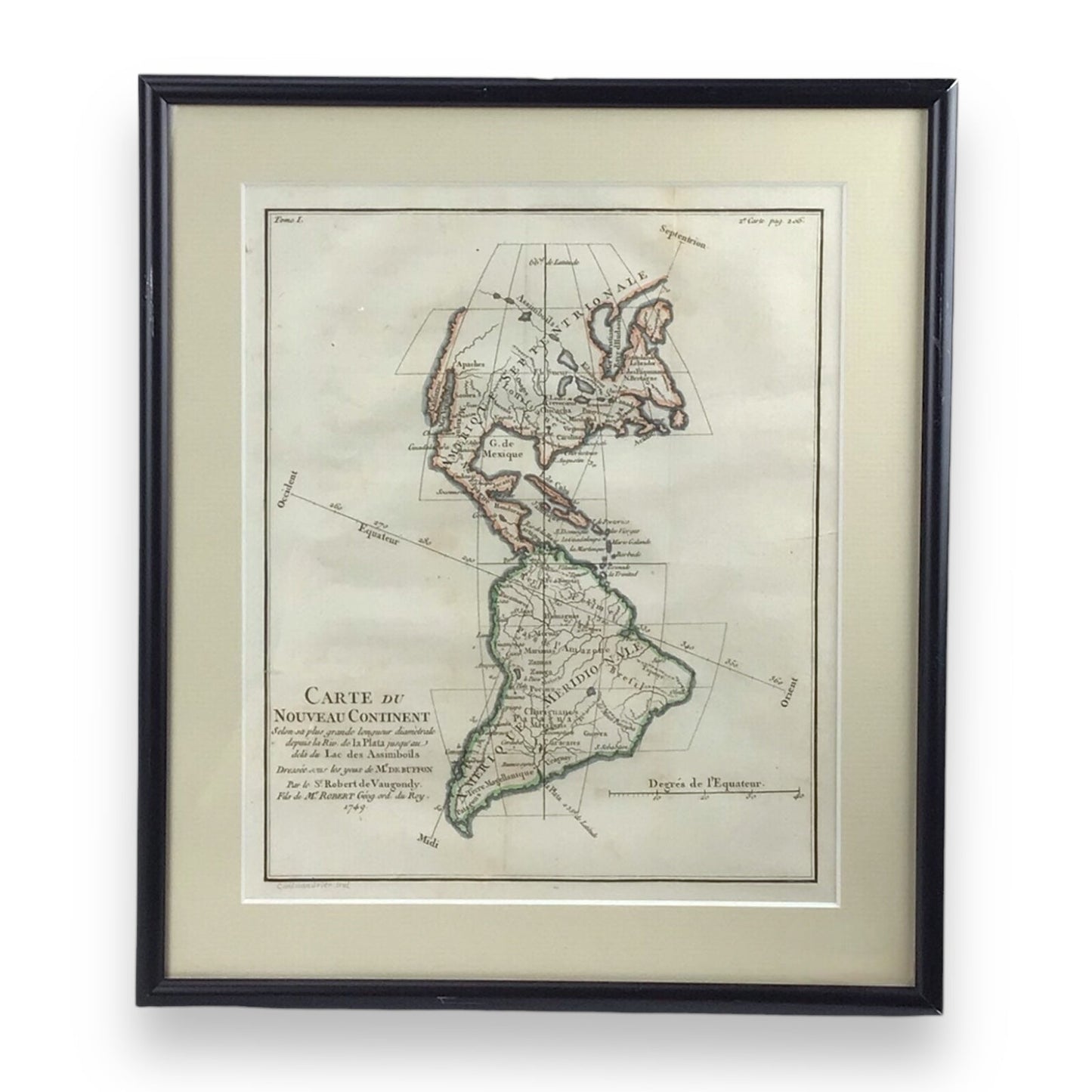 Antique Map 'Carte du Nouveau Continent' Framed, Robert de Vaugondy, 1749