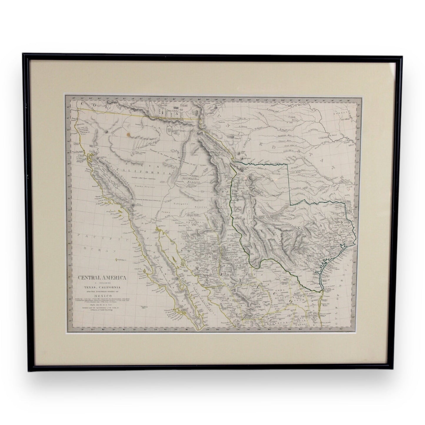 Antique Map "Central America II" Including Texas, California, Mexico, c. 1844