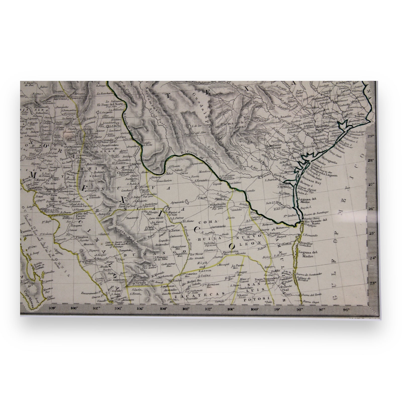 Antique Map "Central America II" Including Texas, California, Mexico, c. 1844