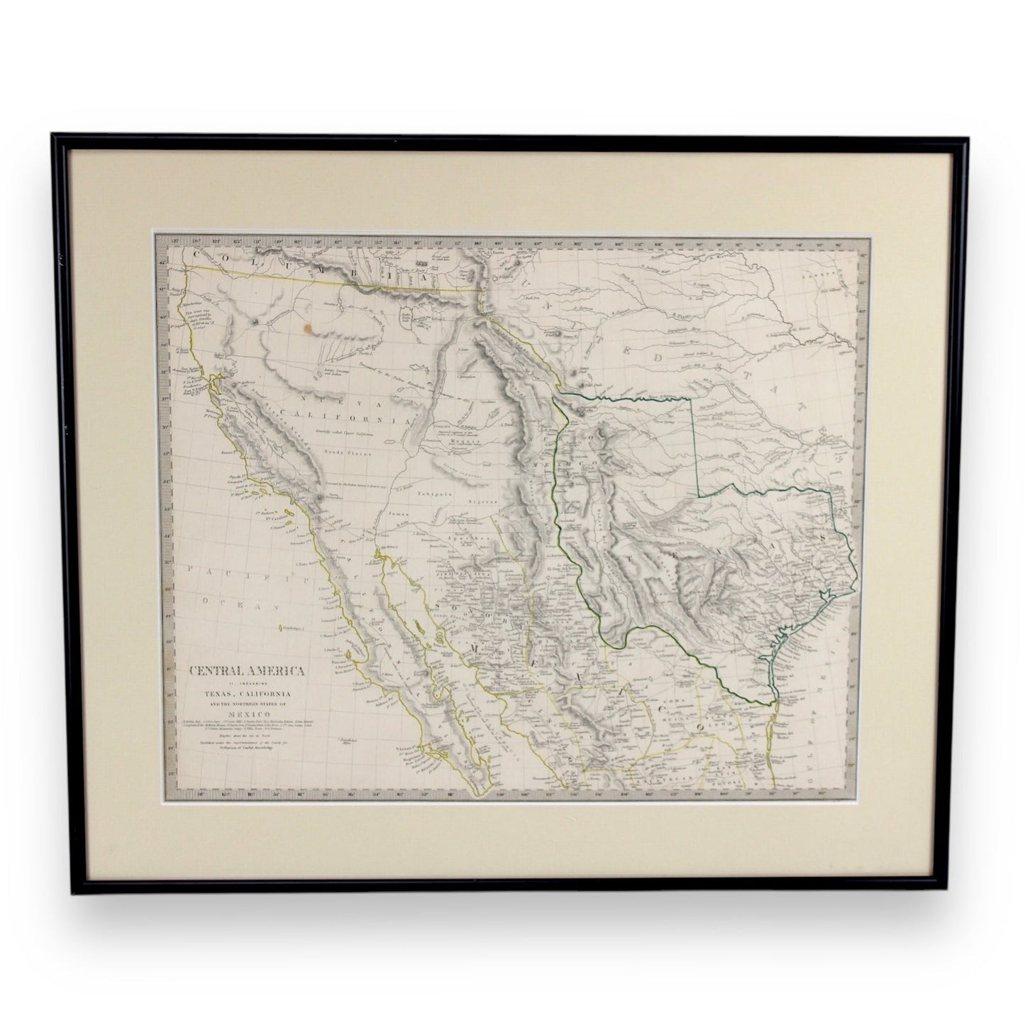 Antique Map "Central America II" Including Texas, California, Mexico, c. 1844