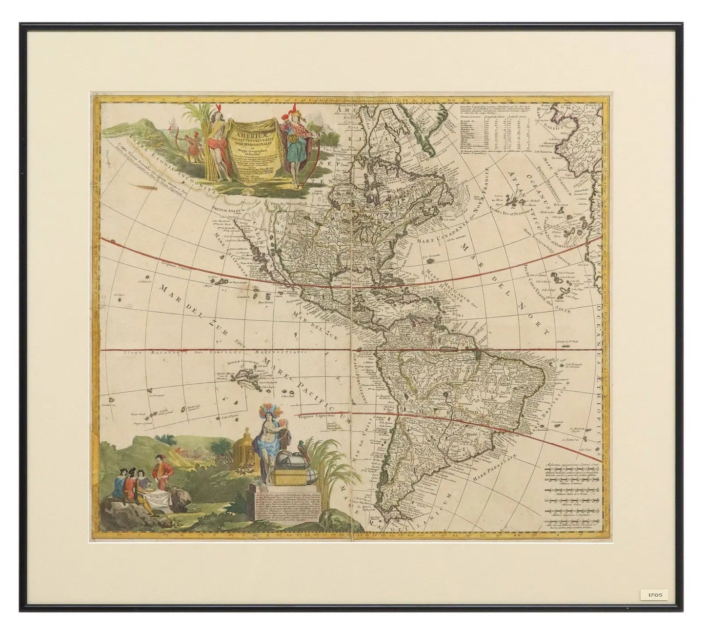 Antique Map of America with California as an Island, 1709, Zurner & Schenk