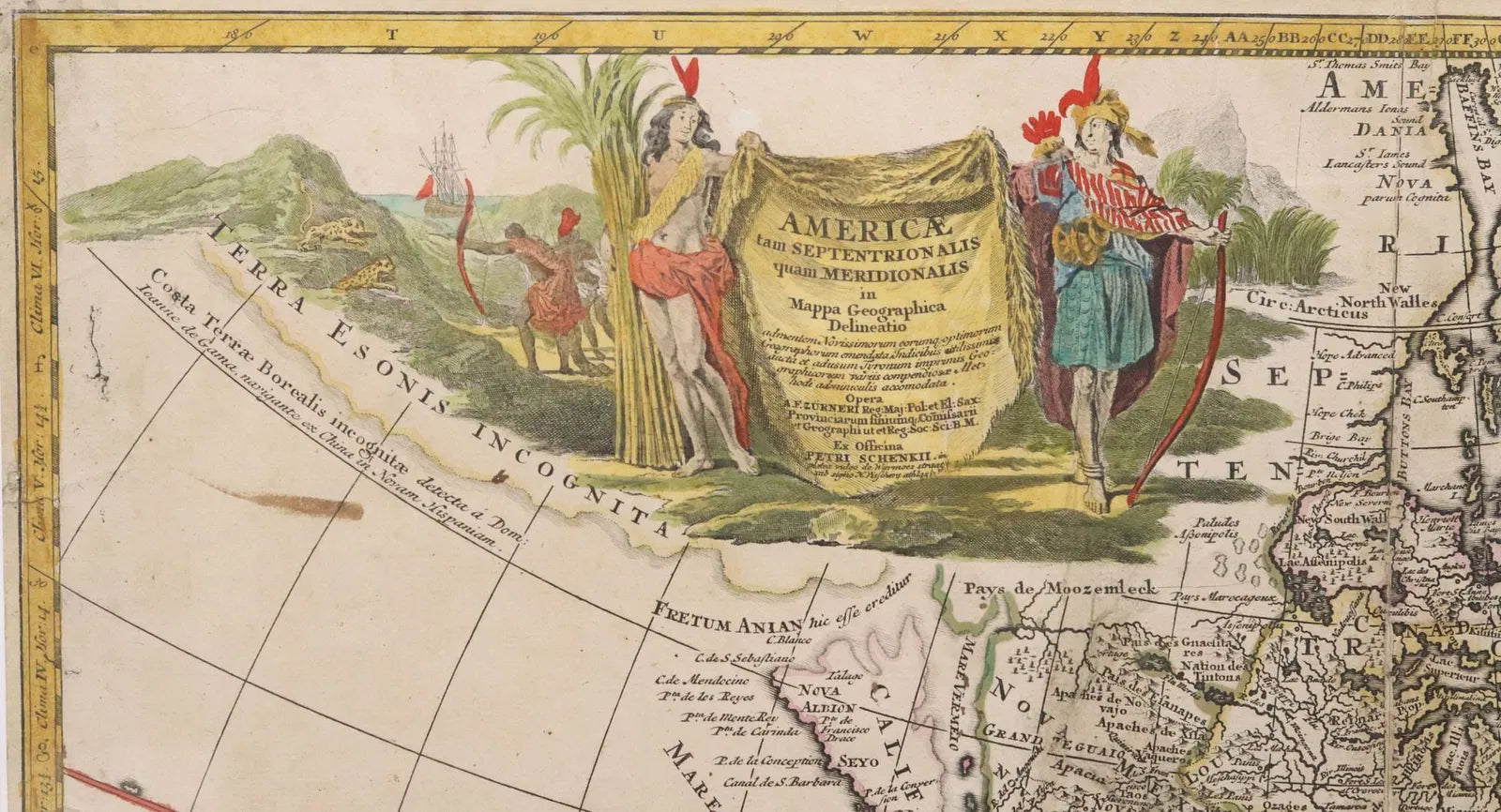 Antique Map of America with California as an Island, 1709, Zurner & Schenk