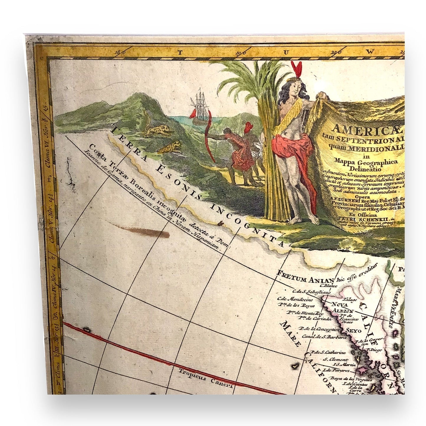 Antique Map of America with California as an Island, 1709, Zurner & Schenk