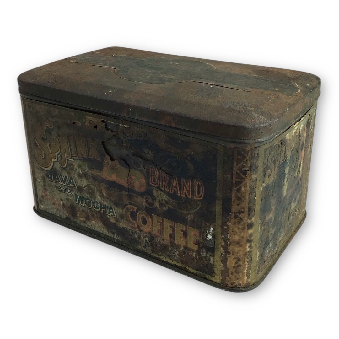 Antique Sphinx Brand Java and Mocha Coffee Tin Grinder